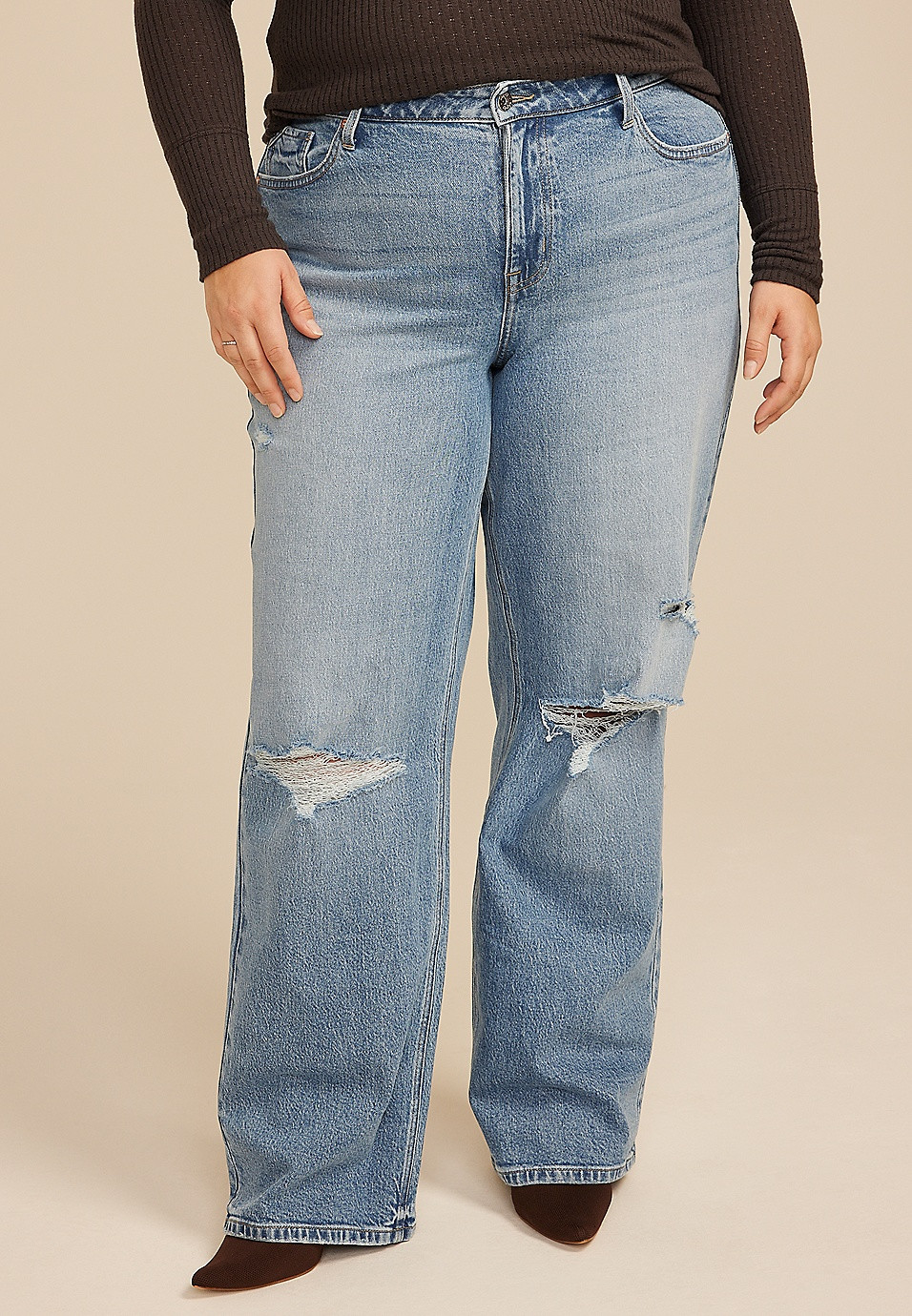 Plus Size edgely™ High Rise Open Ripped Wide Leg Jean | Maurices