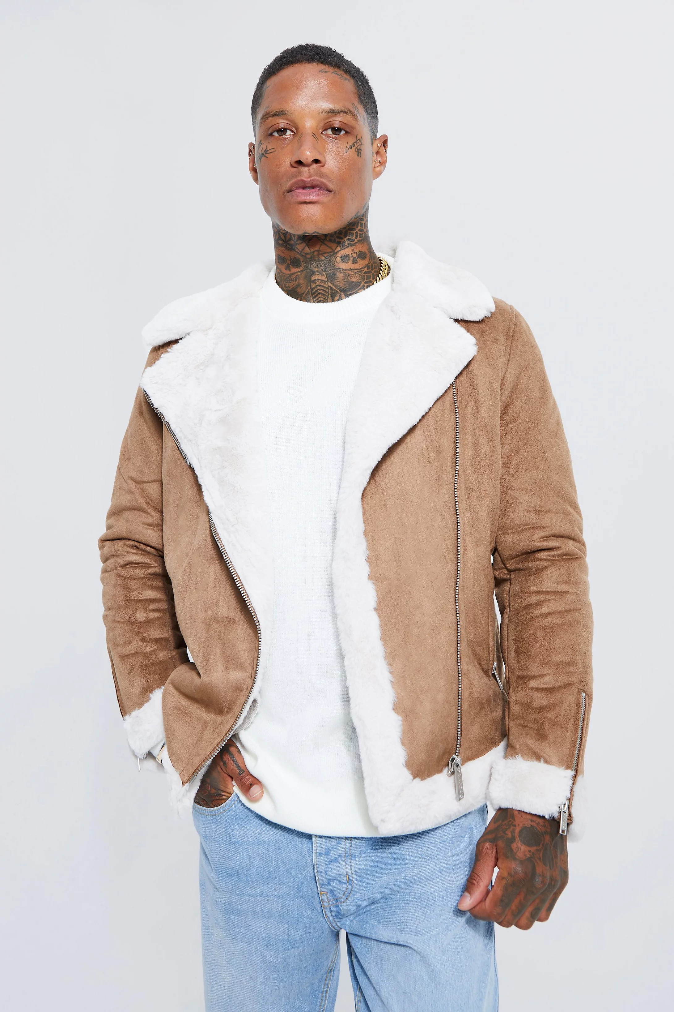 Faux Fur Lined Suede Aviator Jacket | Boohoo.com (UK & IE)