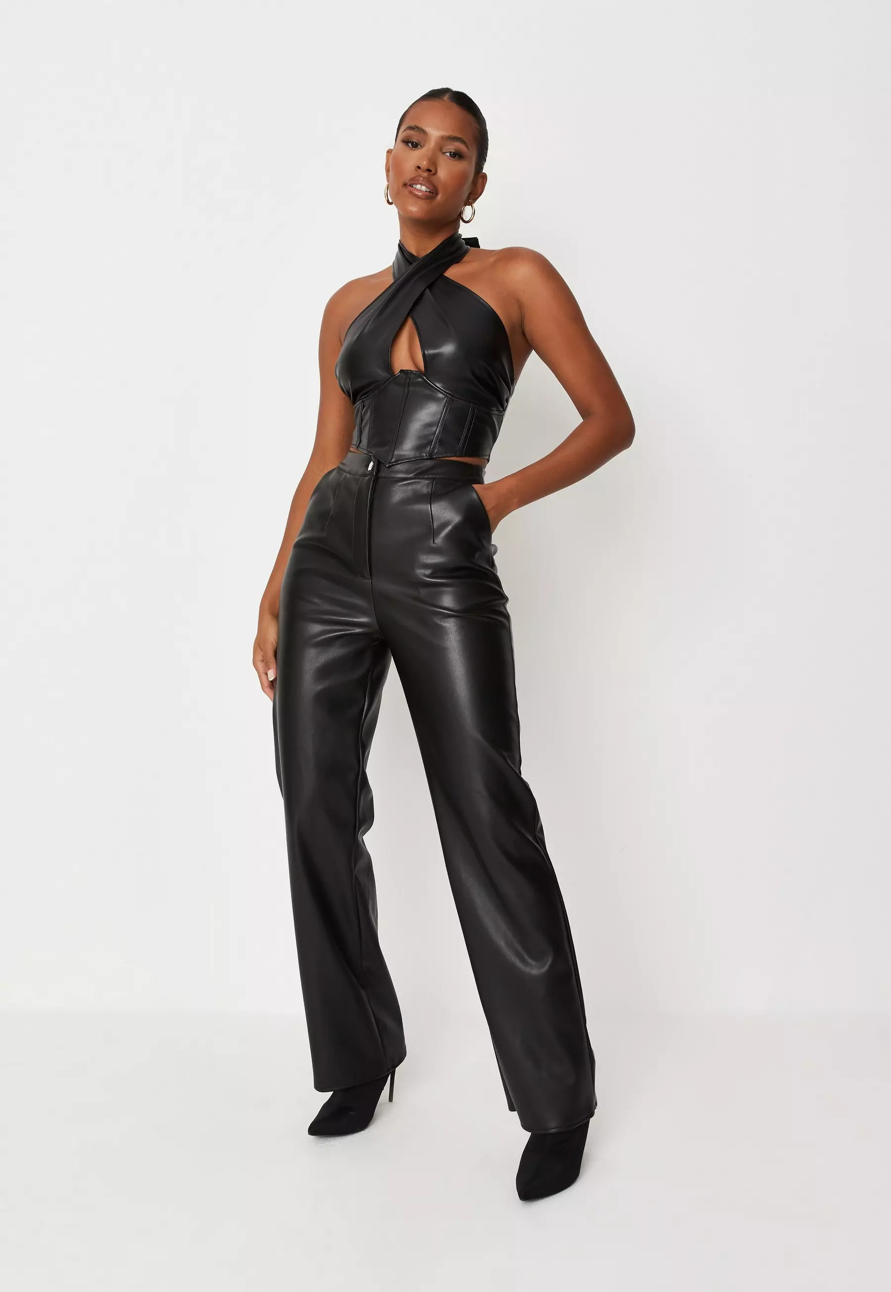 Black Faux Leather Straight Trousers | Missguided (UK & IE)