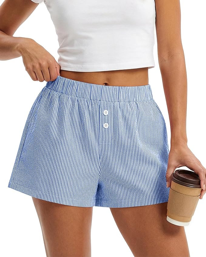 BTFBM Striped Boxer Shorts for Women 2026 Spring Summer Y2k Vacation Beach Bottoms Lounge Sleep P... | Amazon (US)
