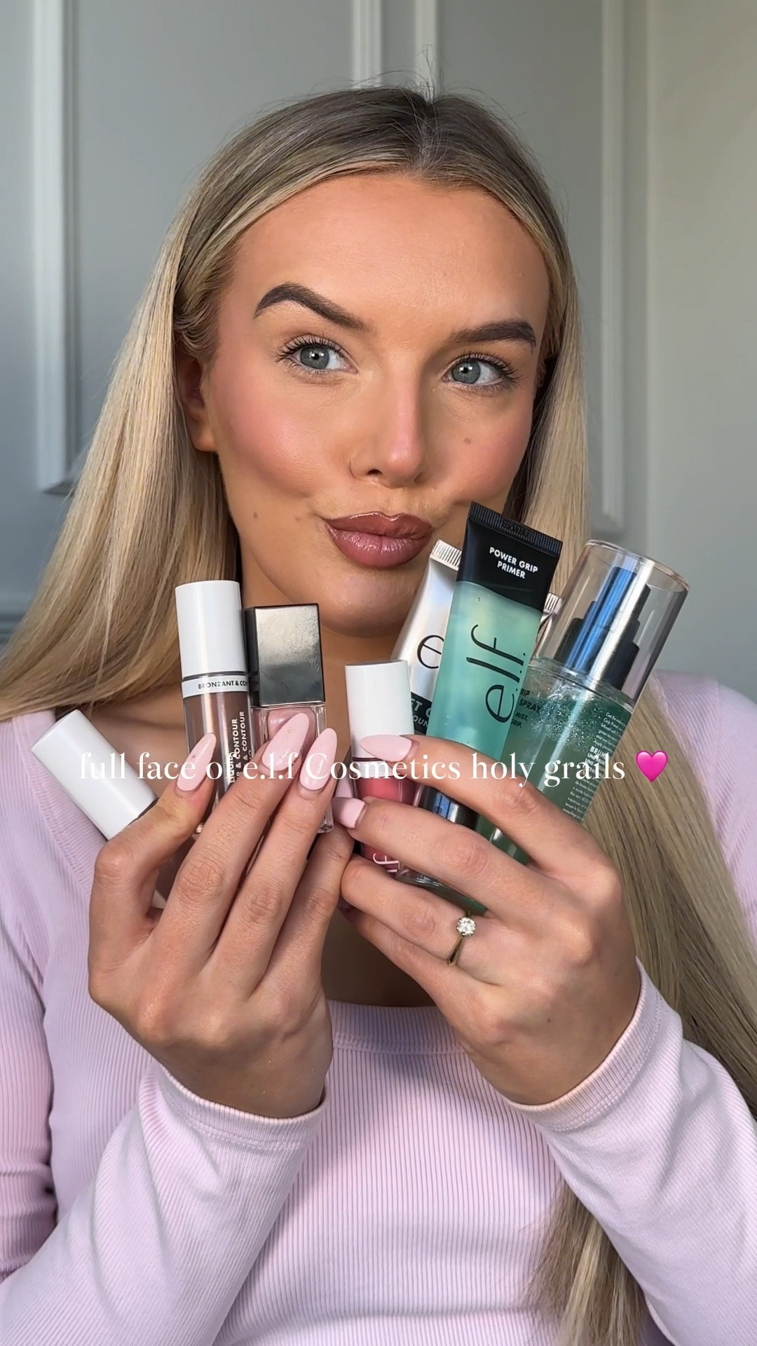 a full face of @elfcosmeticsuk holy grails 💕🩷 you can get 2 free deluxe minis and free shipping with orders of £35+, plus an additional gifts with orders £50+ 

#elfpartner #elfcosmetics #elfingamazing #eyeslipsface #crueltyfree #vegan #makeuptutorial #makeuplover 