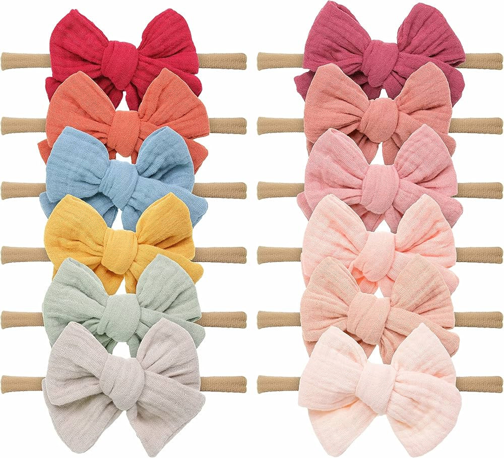 baby girl bows headbands for newborn and infant toddler hairbands hair accessories handmade elast... | Amazon (US)