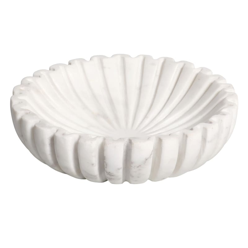 White Marbled Ribbed Bowl, Small | At Home