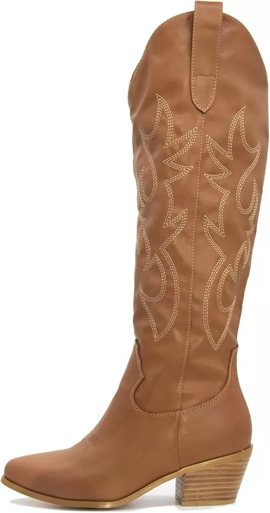 ANN CREEK Women Cowboy Cowgirl Boots Mid Calf Embroidered Cowboy  Boots Pointed Toe Western Boots Knee High Chunky Heel Cowgirl Boots Summer  Block Heel Boots Size 6