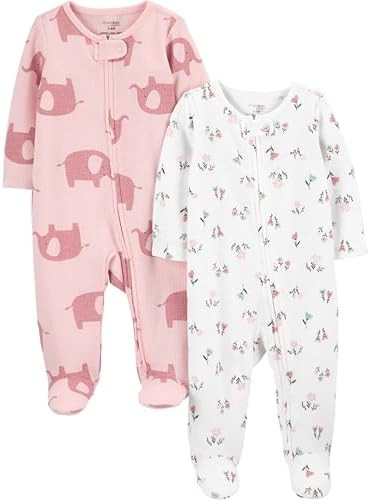 Simple Joys by Carter's Baby Girls' 2-way Zip Thermal Footed Sleep and Play, Pack of 2 | Amazon (US)
