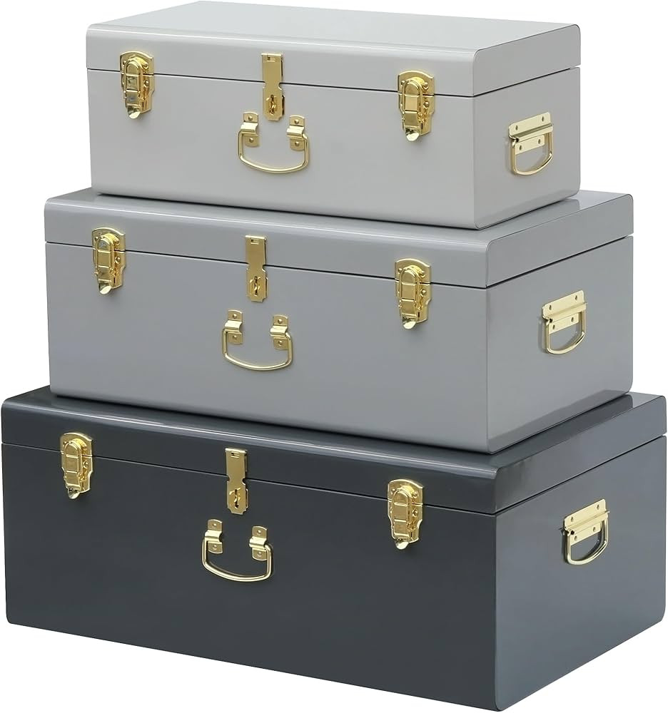 Vixdonos Decorative Box Set of 3 Metal Trunks Chest with Safety Lock Clasp for Treasure Collectio... | Amazon (US)