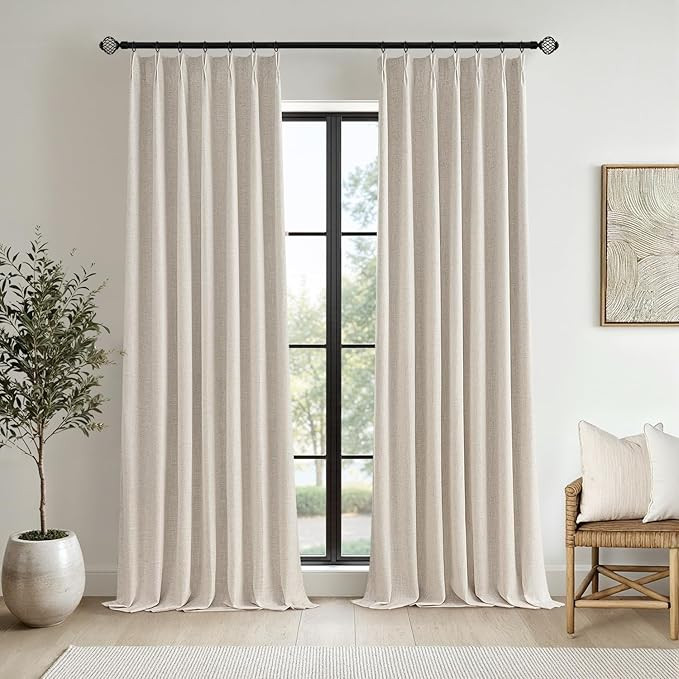 MIULEE Beige Pinch Pleated 100% Blackout Linen Curtains for Bedroom, Room Darkening Light Blockin... | Amazon (US)