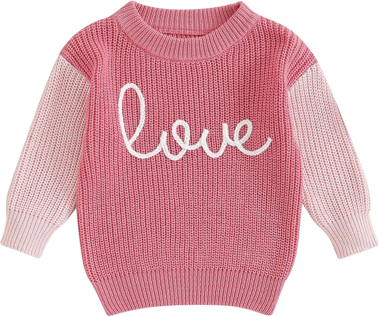 Bonangber Toddler Baby Girl Valentines Day Outfit Love Heart Sweet Long Sleeve Crewneck Sweater C... | Amazon (US)