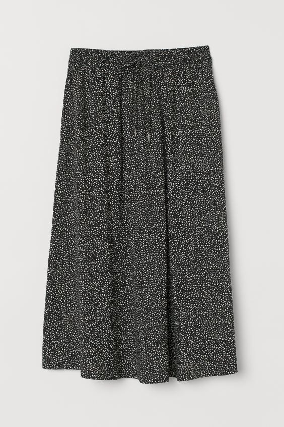 Calf-length skirt in woven viscose fabric. High waist and covered, elasticized waistband with dra... | H&M (US)