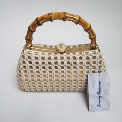 TOMMY BAHAMA NATURAL BAMBOO TROPICAL WOVEN CLUTCH w CHAINLINK STRAP HANDBAG | eBay US