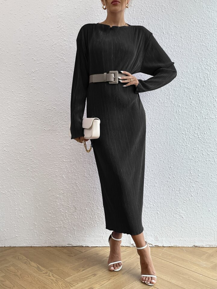 Solid Boat Neck Drop Shoulder Dress | SHEIN