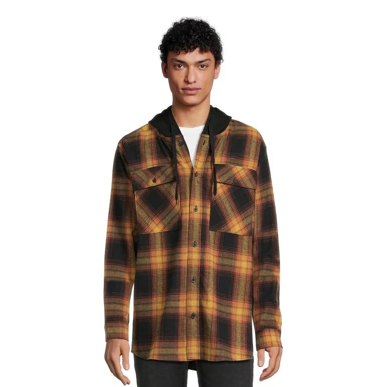 No Boundaries Men's & Big Men's Hooded Flannel Shirt, Sizes XS-5XL - Walmart.com | Walmart (US)