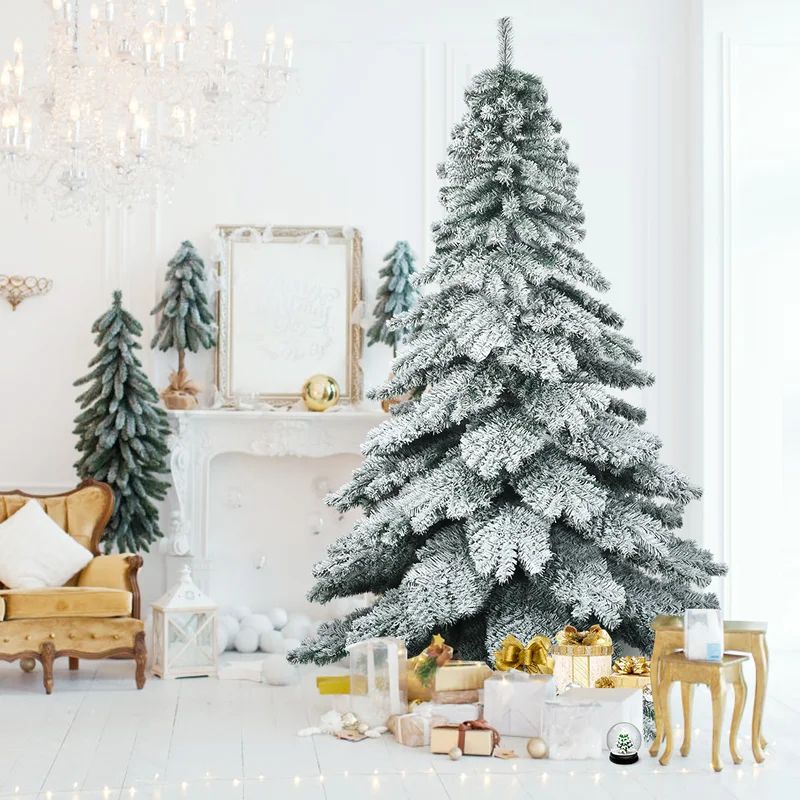 90'' H Green + White Pine Flocked/Frosted Christmas Tree | Wayfair North America