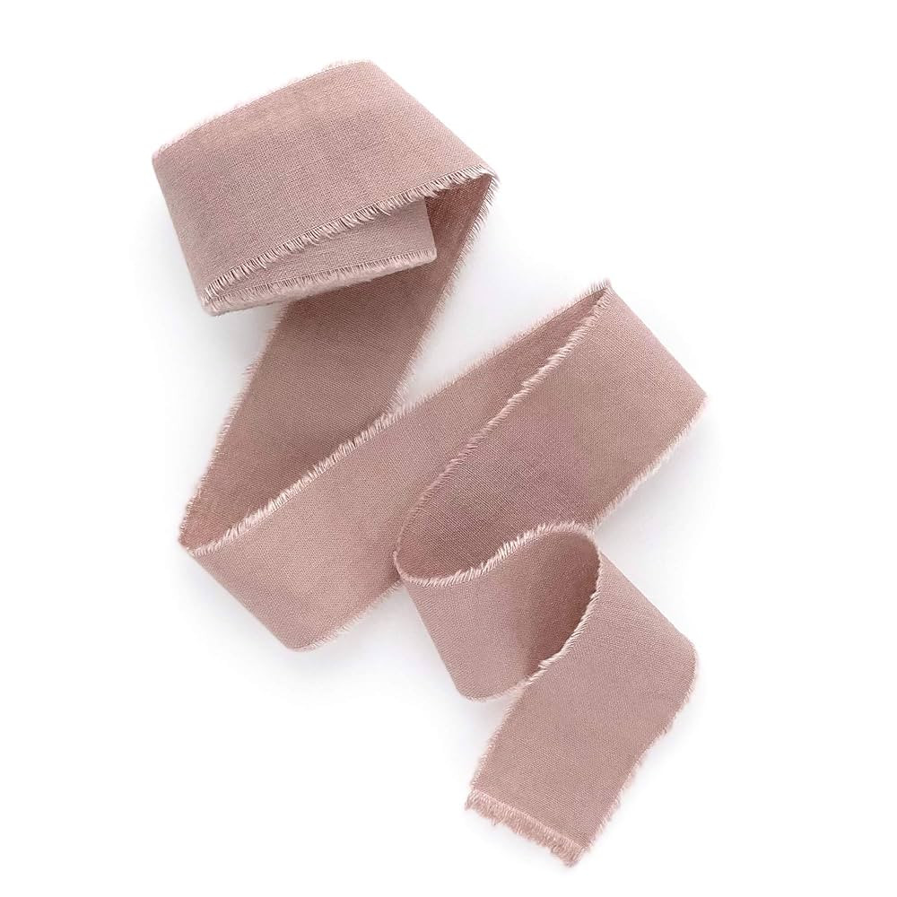 Nude pink 1 inch wide 5 yds frayed edges handmade cotton ribbon hand dyed for Rustic wedding invi... | Amazon (US)