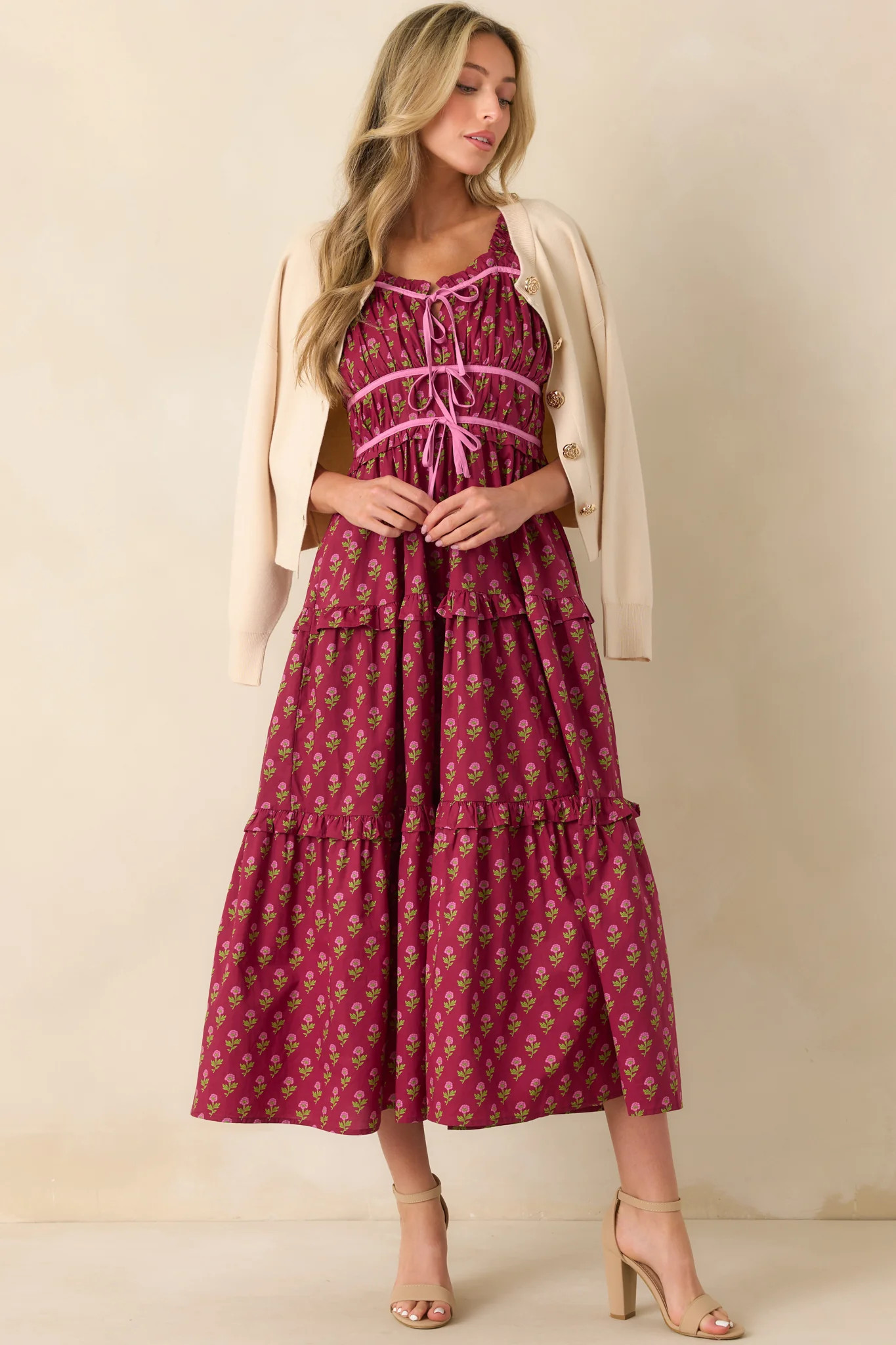 Endless Compliments Burgundy Floral Print Cotton Maxi Dress | Red Dress