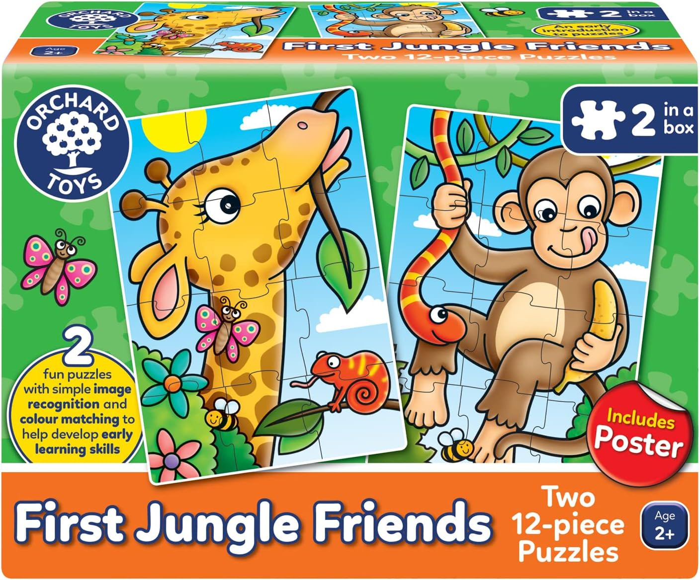 Orchard Toys First Jungle Friends Jigsaw Puzzle, 12-Piece Jigsaws, Two Puzzles in a Box, Perfect For Kids Ages 2+, Develops Hand-Eye Coordination | Amazon (UK)