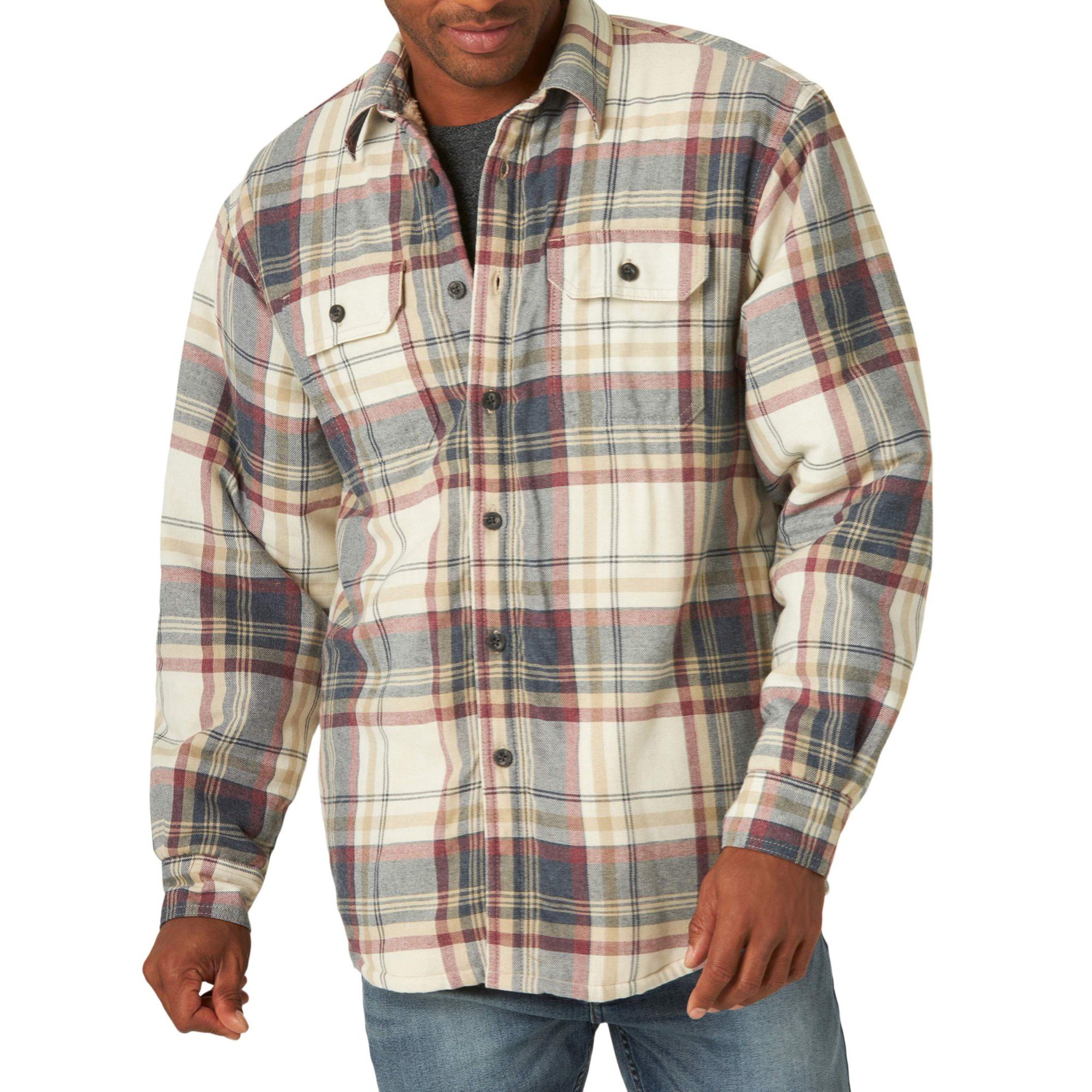 Wrangler Men's Sherpa Lined Flannel Heavyweight Shirt Jacket | Walmart (US)
