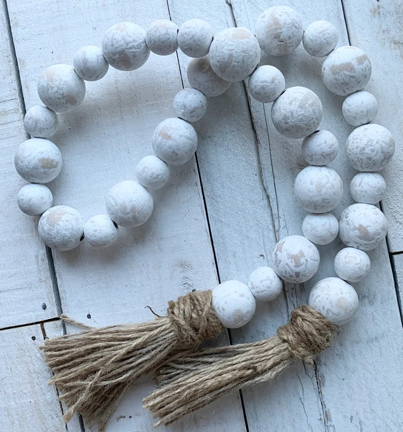 Farmhouse Decor Wood Bead Garland With Tassels Bead Garland | Etsy | Etsy (US)