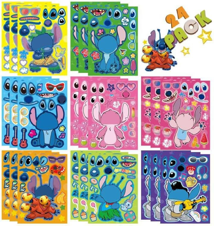 24PCS 9"x6" Cartoon Stitch Make-a-face Stickers for Kids Teens, Mixed & Matched with 8 Designed C... | Amazon (US)