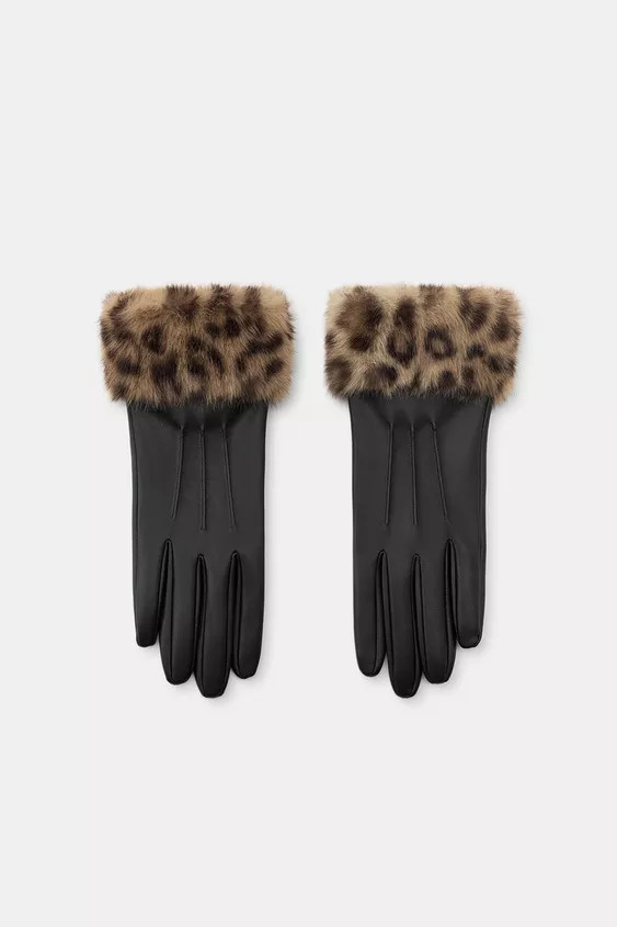 FAUX LEATHER ANIMAL PRINT FUR GLOVES | Zara US