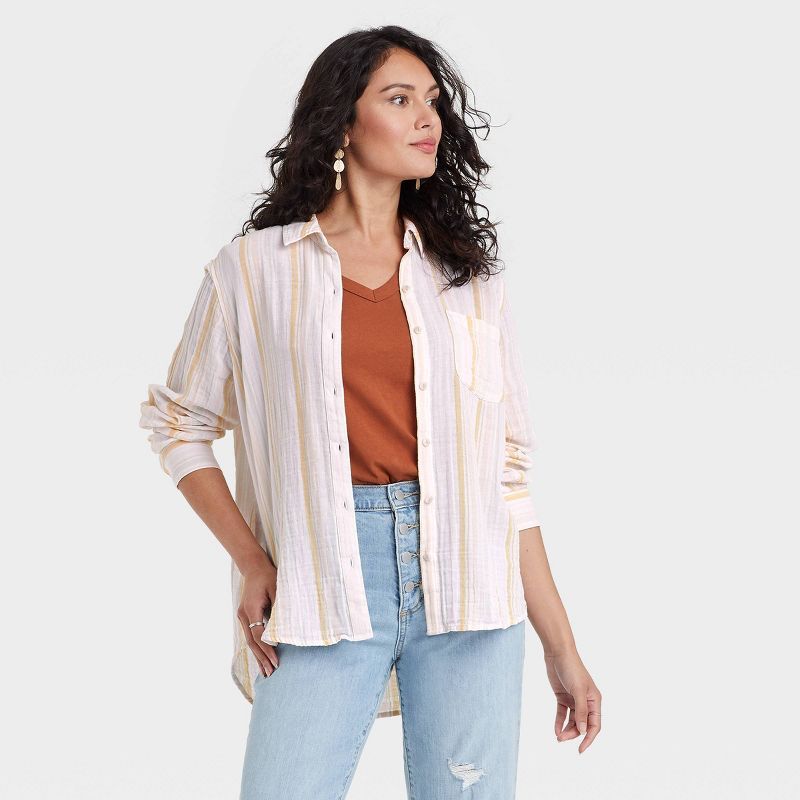 Women's Long Sleeve Relaxed Fit Gauze Button-Down Shirt - Universal Thread™ | Target