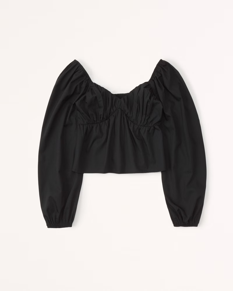 Long-Sleeve Babydoll Poplin Top | Abercrombie & Fitch (US)