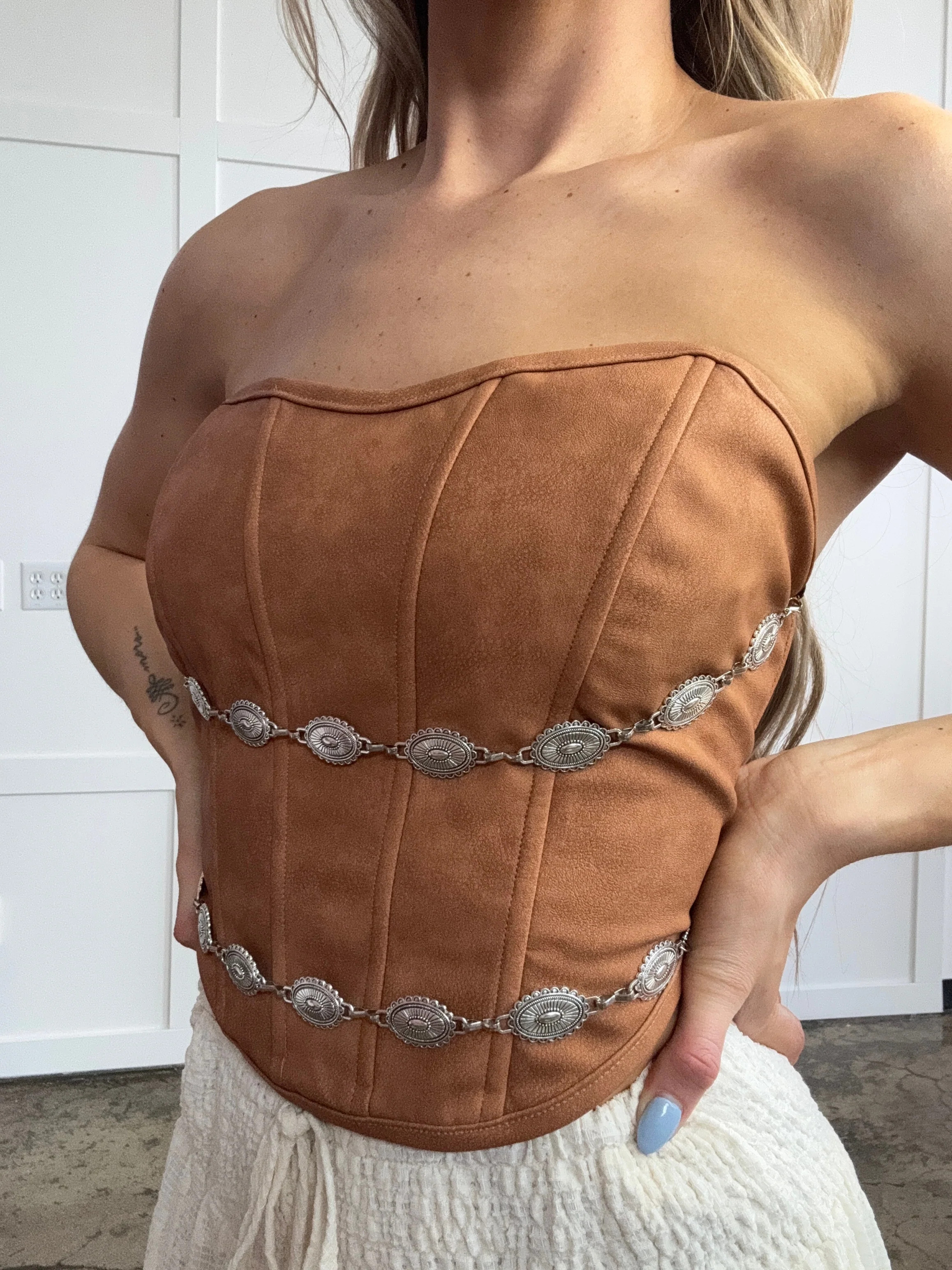 Glendora Distressed Leather Corset Top | Willow Boutique