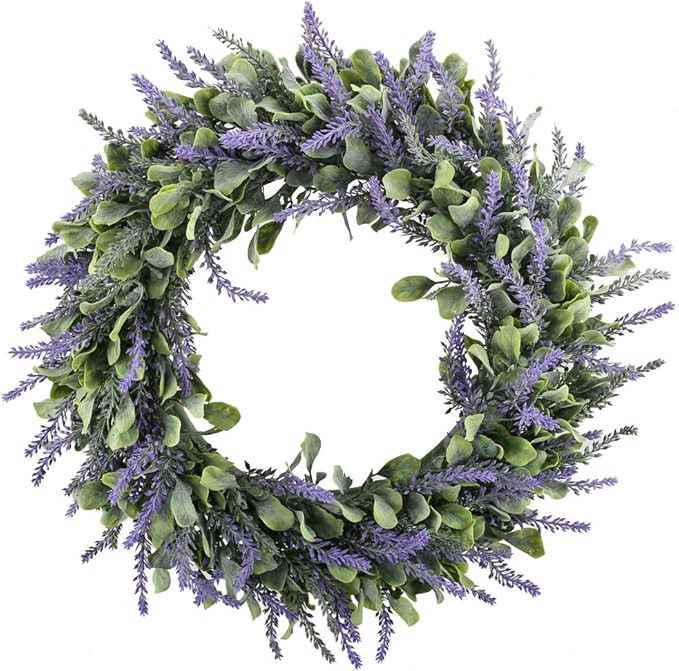 GTIDEA 17" Eucalyptus Wreath Spring Front Door Wreath with Artificial Lavender Flowers Wreath Gre... | Amazon (US)