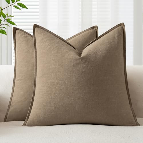 EMEMA Decorative Linen Throw Pillow Covers 26x26 Inch Curry Boho Farmhouse Neutral Couch Throw Pillows for Bed Pack of 2 Accent Pillowcase Modern Sofa Cushion Livingroom Home | Amazon (US)