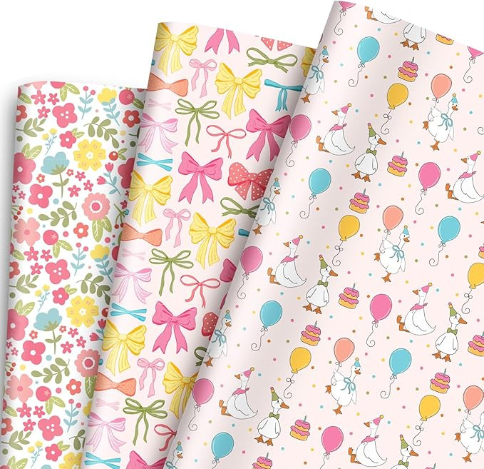 FYSUIMU 9 Sheets Silly Goose Wrapping Paper - Not Roll - Funny Pink Bow Flower Goose Gift Wrap Pa... | Amazon (US)