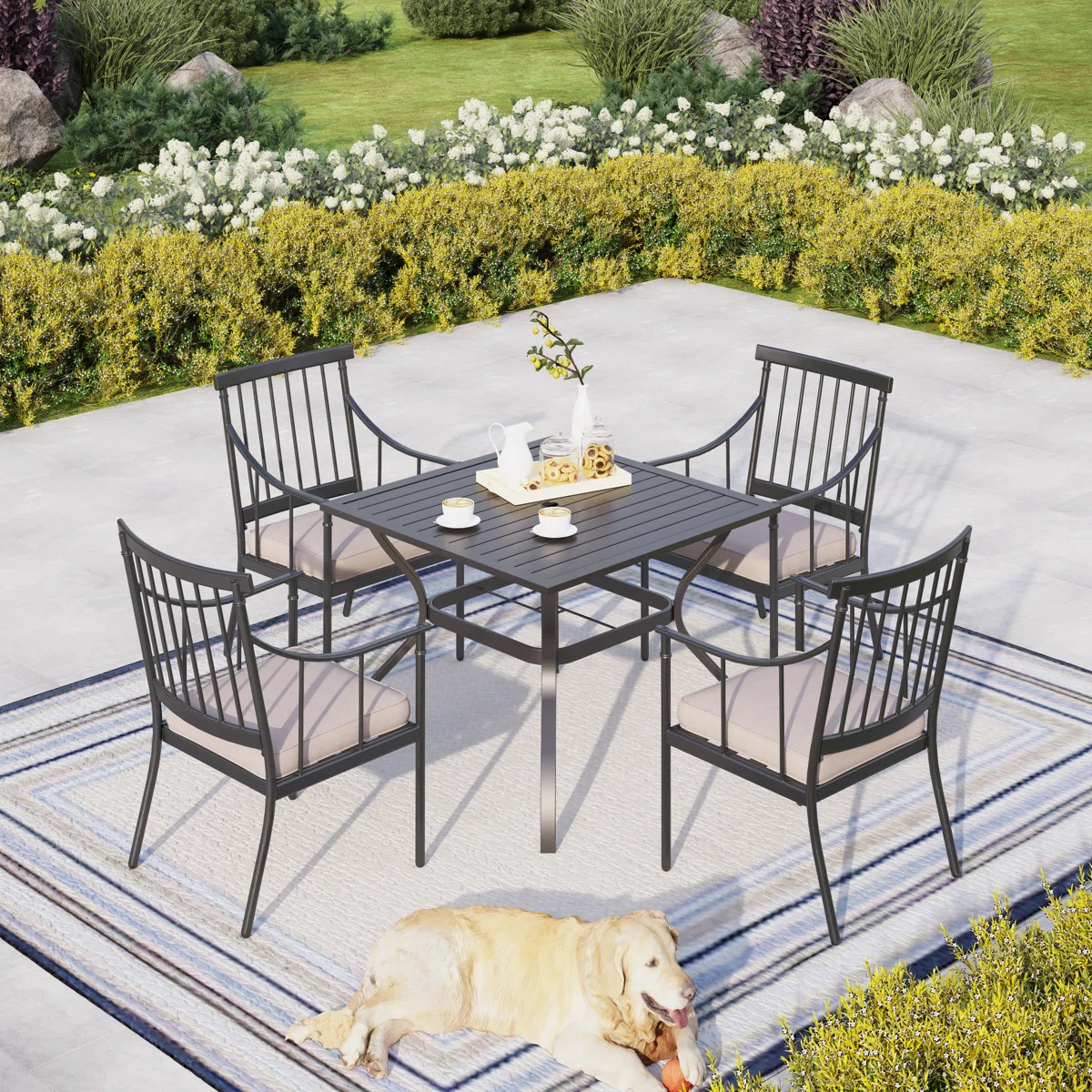 Arlane 4 - Person Patio Dining Set with Square Table , Cushions Included | Wayfair North America