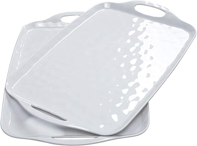 TP Serving Tray with Handles, Large Rectangle Melamine Serving Platter Set of 2, White (17” x 1... | Amazon (US)