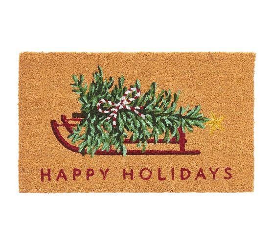 Happy Holidays Sled Doormat | Pottery Barn (US)