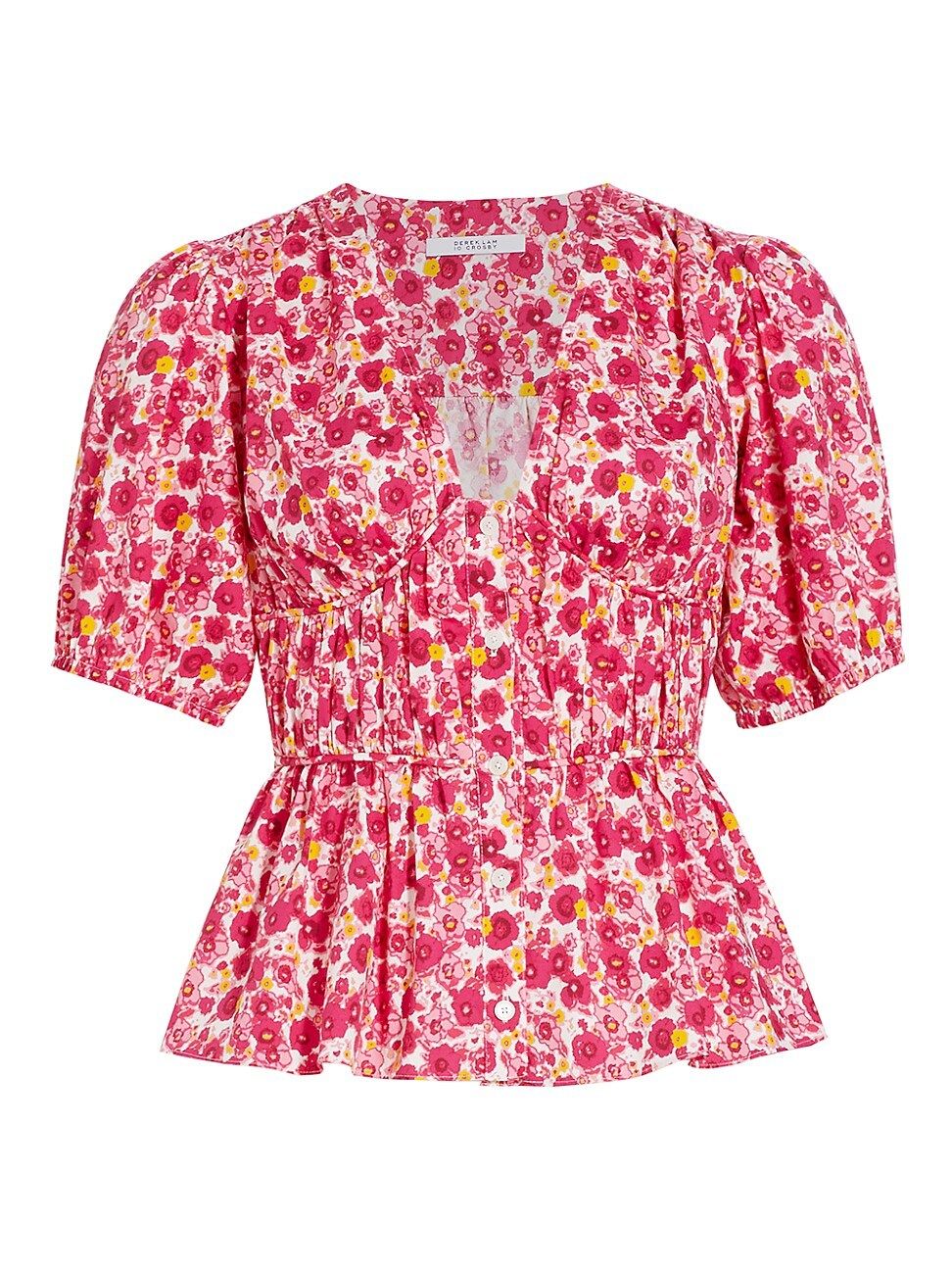 Women's Maureen Floral Stretch-Cotton Peplum Blouse - Rose Pink - Size 8 | Saks Fifth Avenue