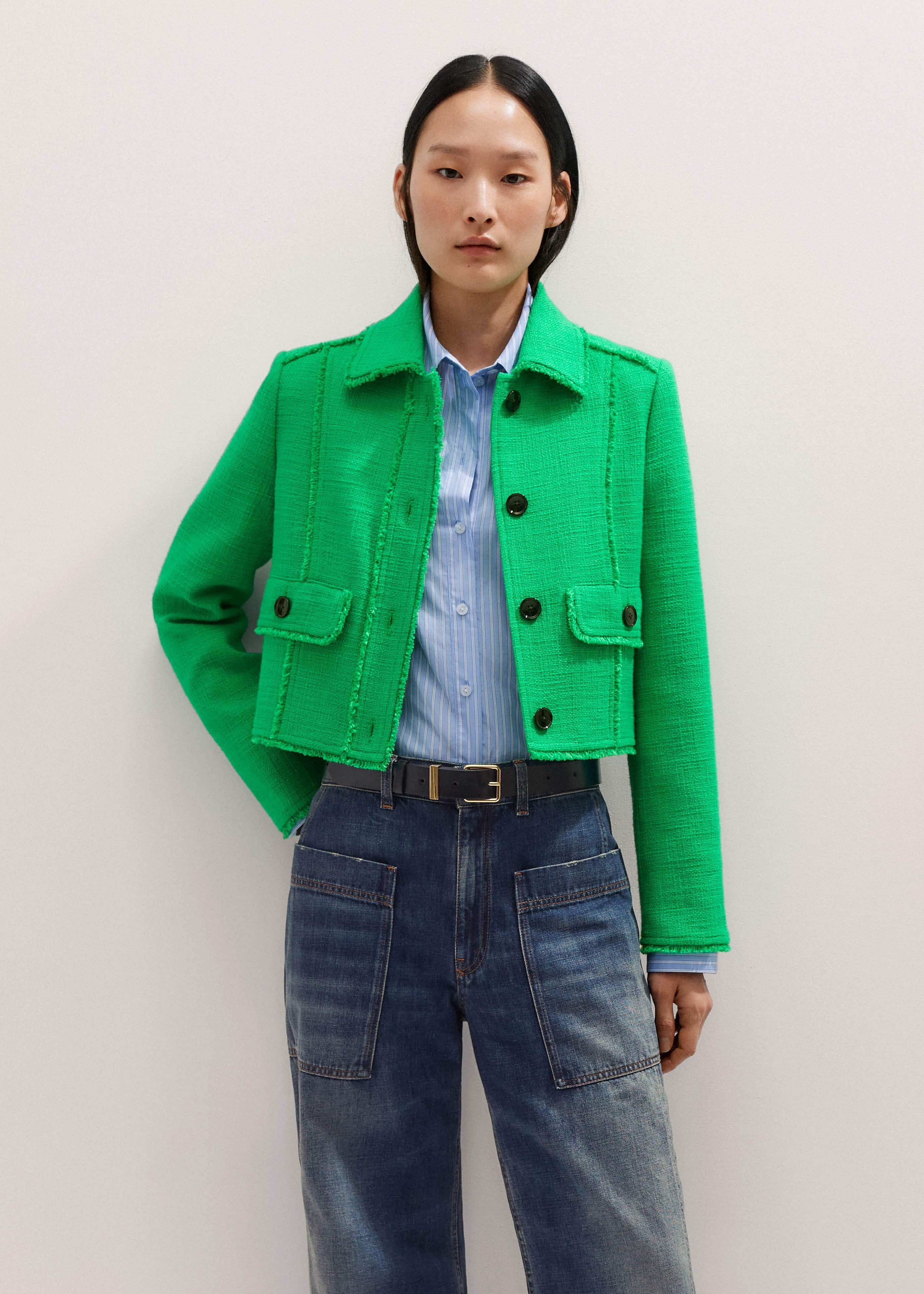 Women's Green Pop Tweed Fringe Jacket | ME+EM | ME+EM Global (Excluding US)
