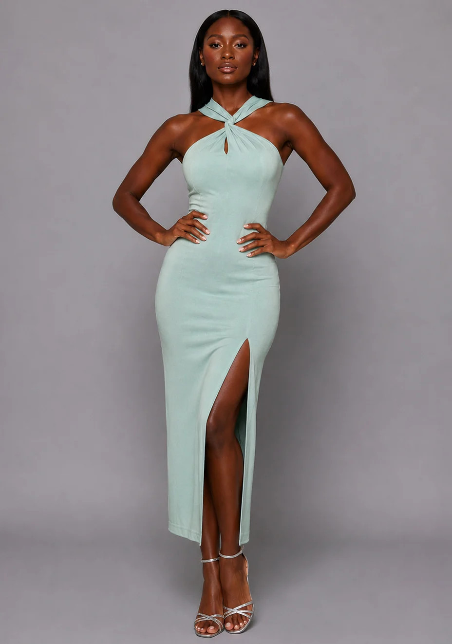 Aida | Cross Neck Open Back Sage Midaxi Dress | VSPR UK