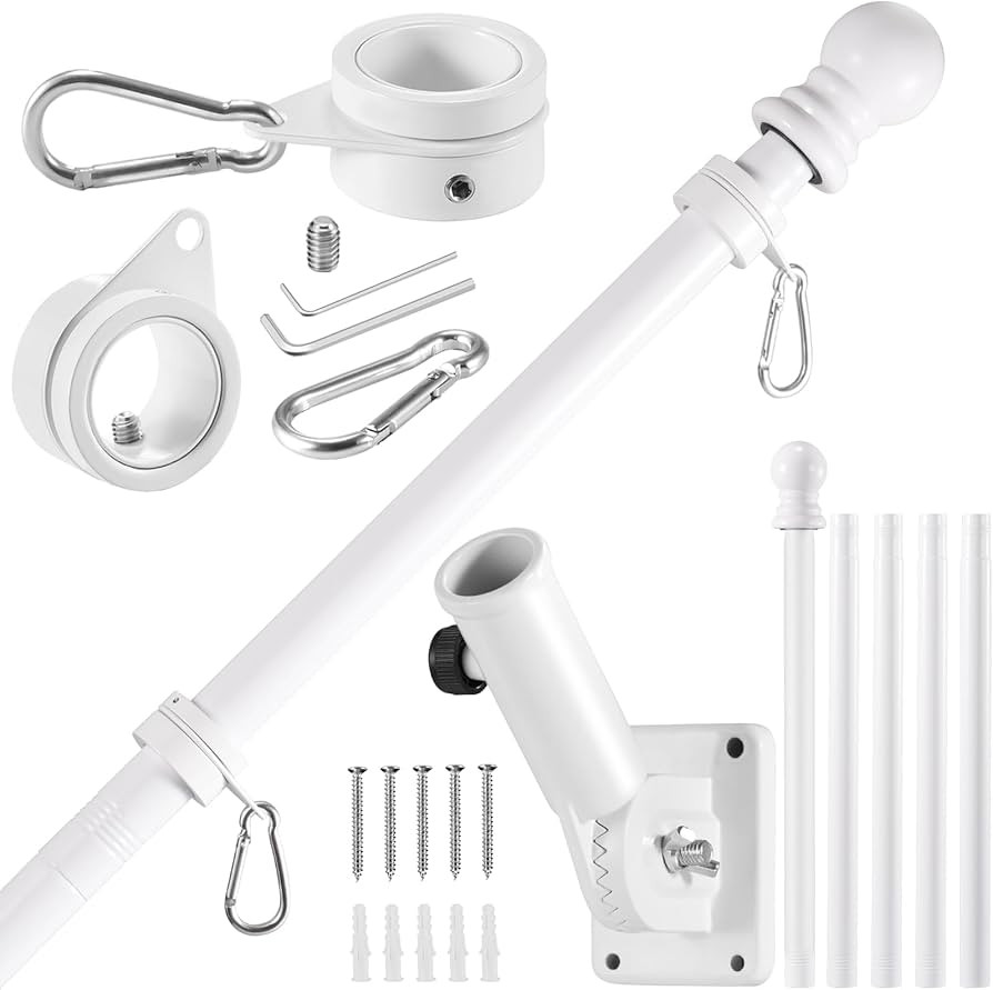 White Flagpole Kits, 6 FT Thickened Stainless Steel House Porch Wall Flag Pole Kit for 3x5'/4x6' ... | Amazon (US)