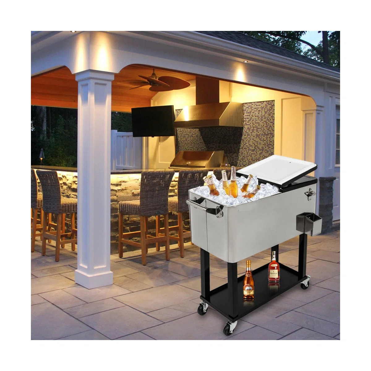 80 Qt. Outdoor Rolling Cooler Cart Storage Cabinet | Wayfair North America