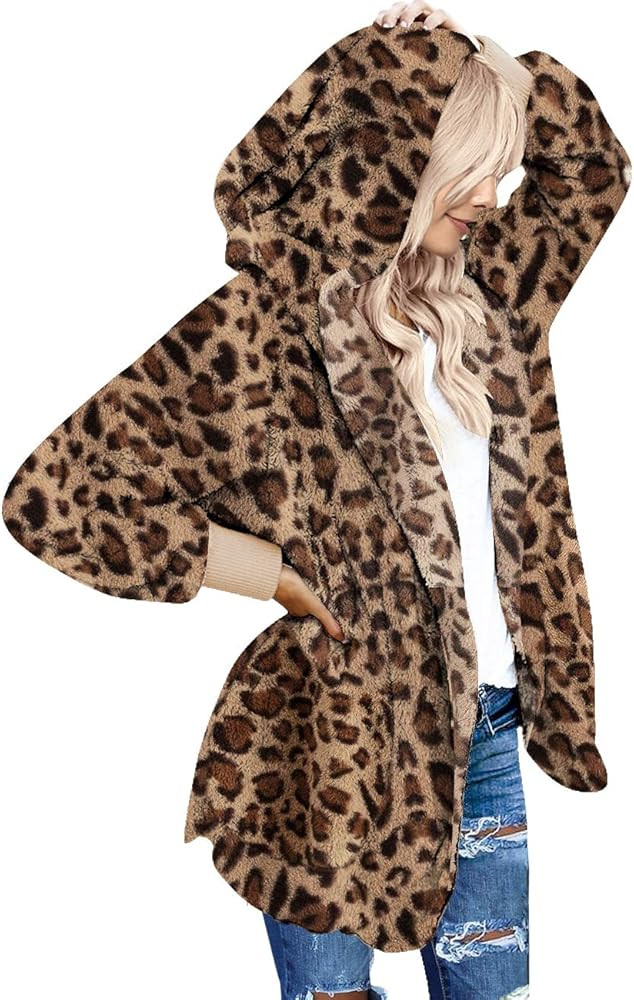 LookbookStore Hooded Faux Fleece Fur Coat Cardigan Jacket for Women Size | Amazon (US)