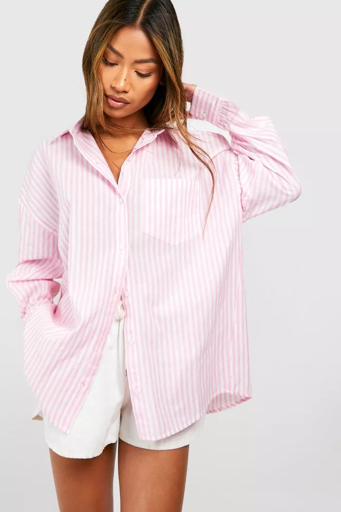 Oversized Striped Linen Shirt | Boohoo.com (US & CA)