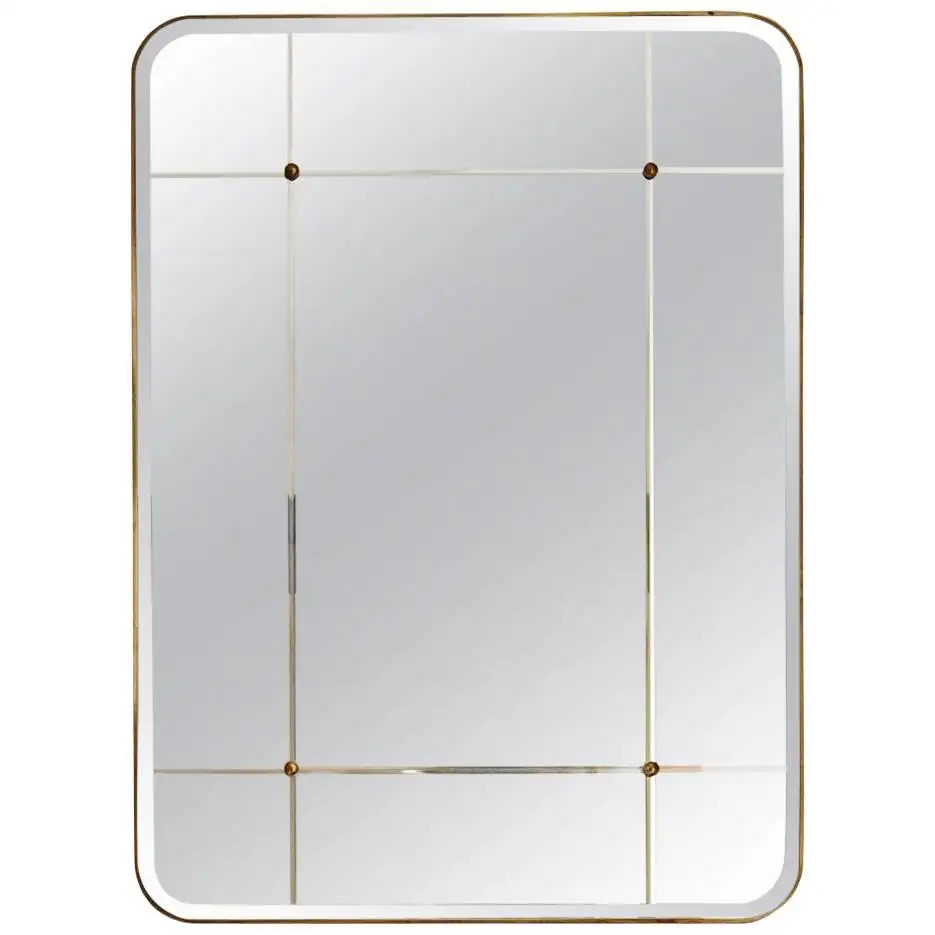 Bathroom Mirror for Sanders by Lind + Almond in Cut-Glass and Brass, Small | 1stDibs