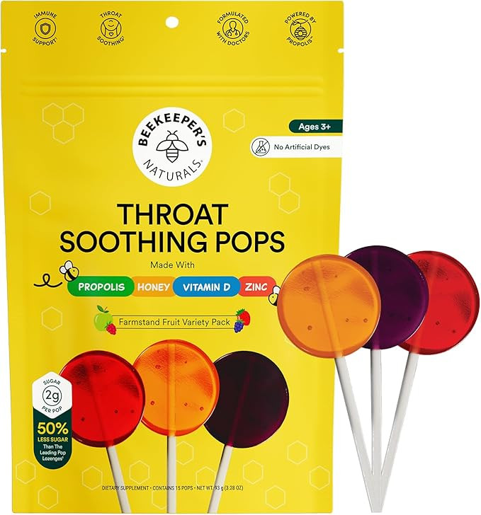 Kids Throat Soothing Lollipops by Beekeeper's Naturals - Doctor Formulated Immune Support, Vitami... | Amazon (US)