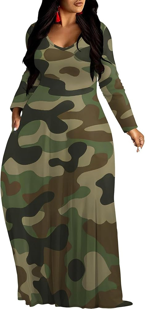 Plus Size Maxi Long Dress Fall Winter Clothes Sexy Outfits for Women Printed Loose Cute Dress | Amazon (US)