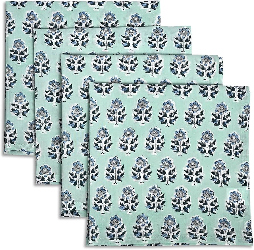 CPC Poppy Blue Indian Block Print Cotton Cloth Napkins Set of 4, 18x18 Reusable Everyday Napkins,... | Amazon (US)
