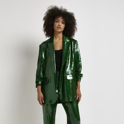 Green sequin oversized blazer | River Island (UK & IE)