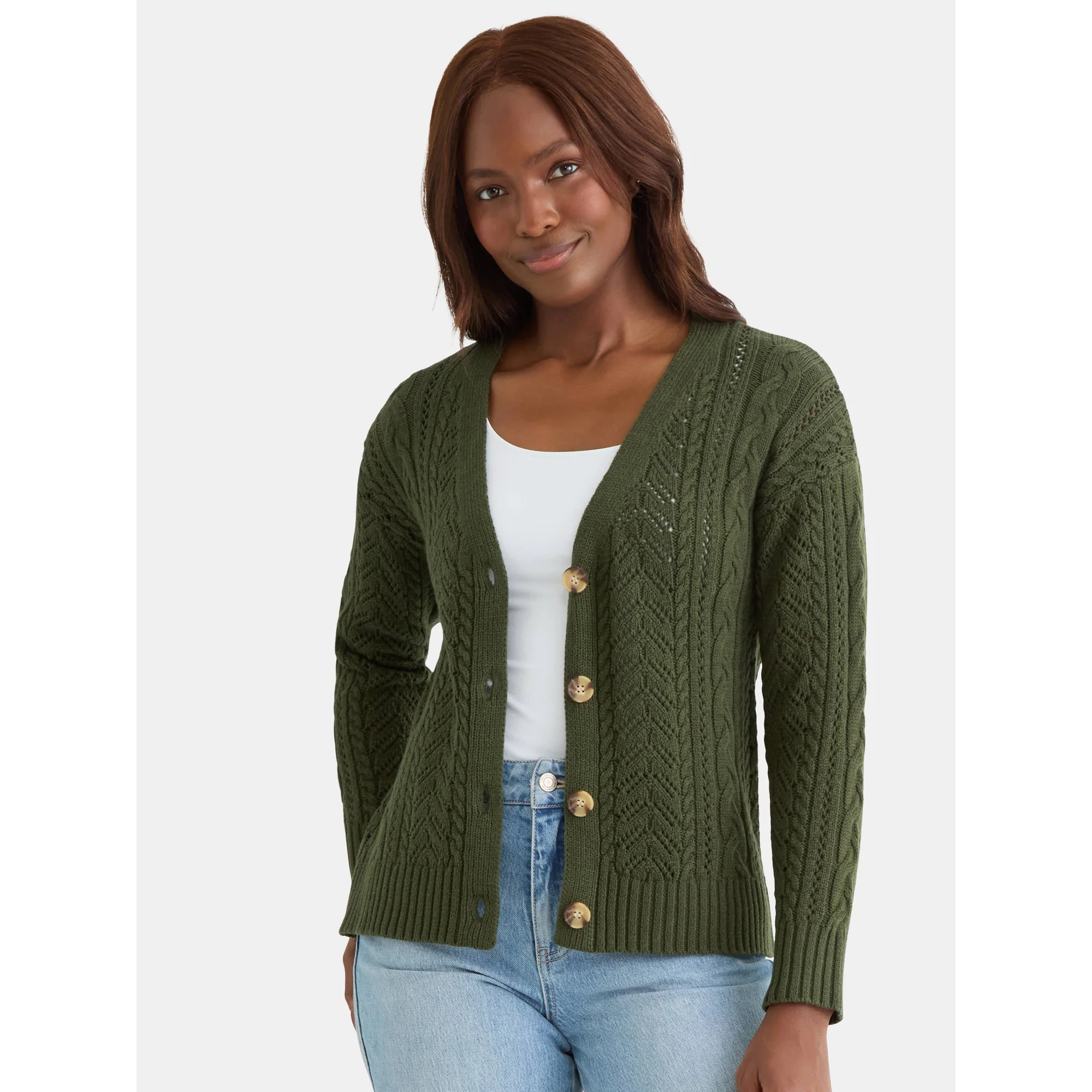 Time and Tru Women's and Women's Plus Long Sleeve Boyfriend Cardigan, Lightweight, Sizes XS-XXXL | Walmart (US)
