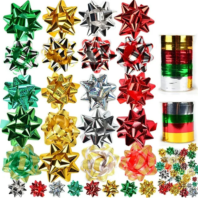 JOYIN 54 PCS Christmas Gift Bows & Gift Ribbons, 46 Multi-Colored Assorted Size Self Adhesive Bow... | Walmart (US)