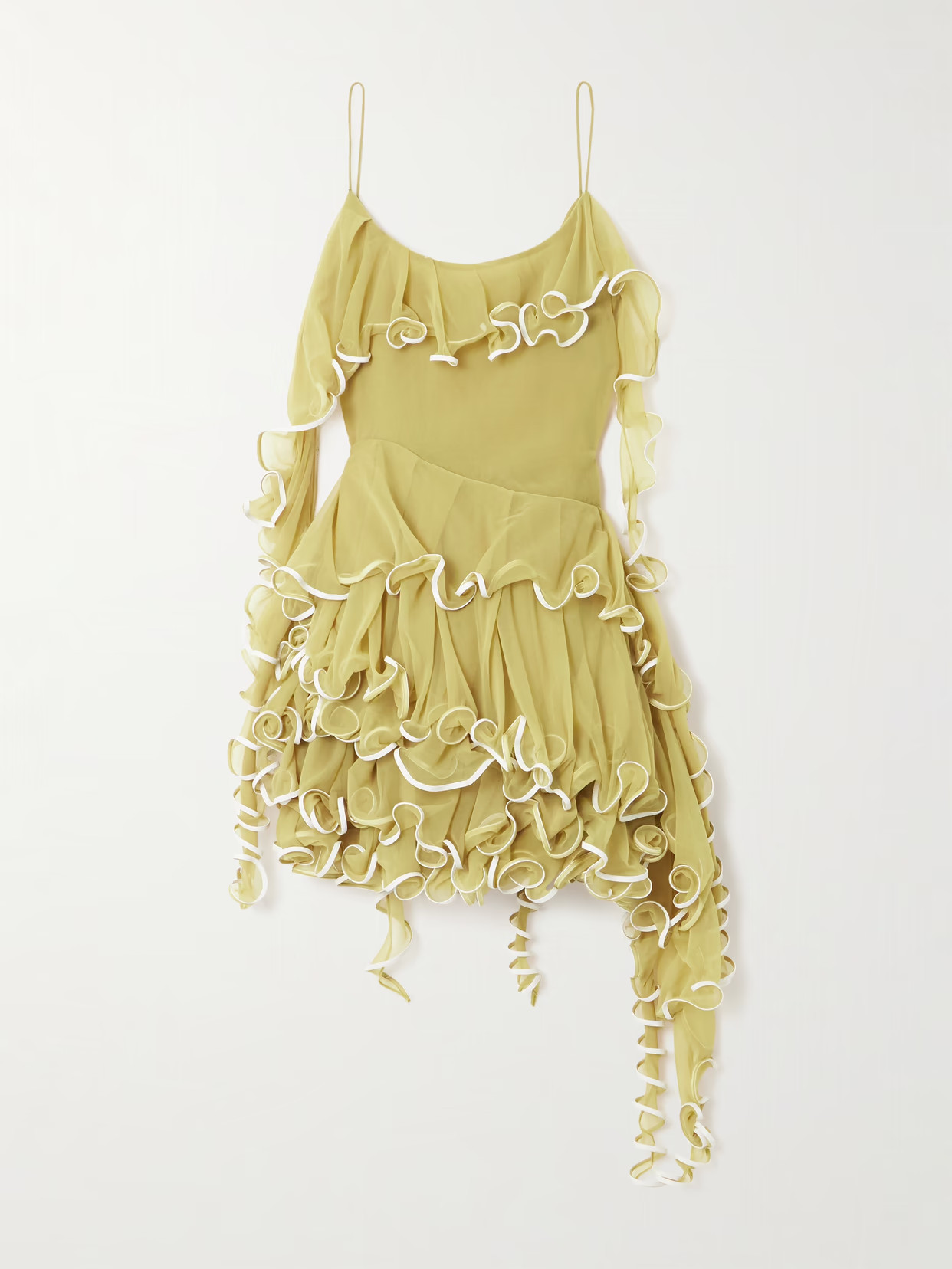 Tory Burch - Jellyfish Ruffled Leather-trimmed Chiffon Mini Dress - Green | NET-A-PORTER (US)