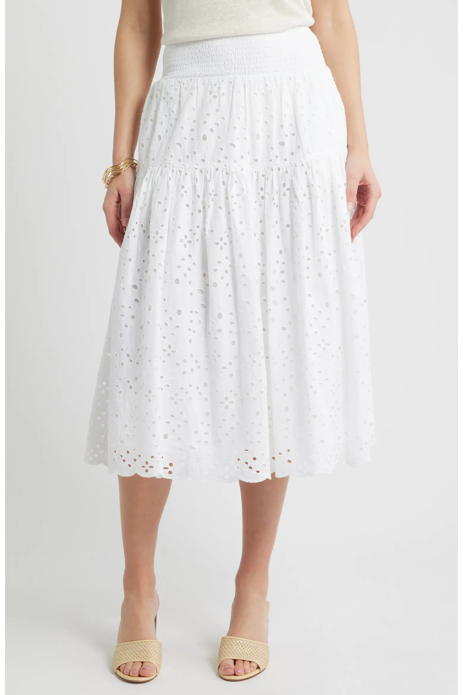 Smocked Waist Eyelet Midi Skirt (Women) | Nordstrom | Nordstrom