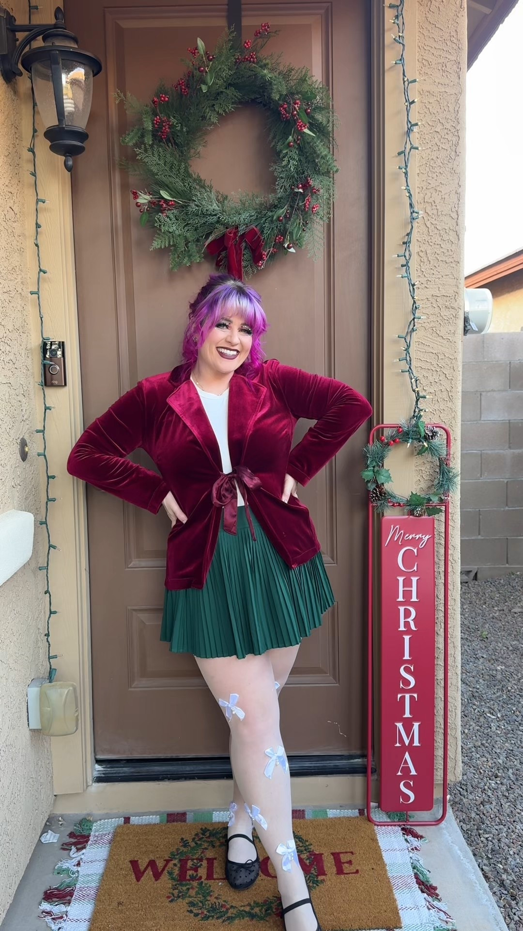 Midsize Christmas outfit. Velvet blazer in size large. White long sleeve in size large. Skirt and tights in size extra large. Black ballet flats with bows size 7.5

#LTKHoliday #LTKootd #LTKMidsize